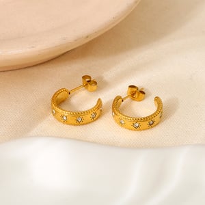 1 Paar Creolen aus Edelstahl mit Zirkonia im Retro-Stil der Classic-Serie für Damen h5 Bild4