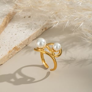 1 Piece Stainless Steel Gold Color Pearl Statement Ring h5 Picture4