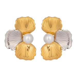 1 Pair Retro Flower Stainless Steel Mixed Color Stud Earrings h5 Picture5