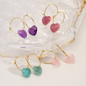 1 Pair Simple Series Elegant Heart Natural Stones Women's Hoop Earrings h5 Picture4