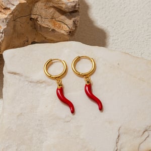 1 Pair Bold Red Chili Stainless Steel Gold Color Women's Drop Earrings h5 Picture7