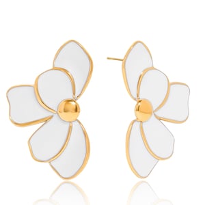 1 Pair Elegant Flower Stainless Steel Gold Color Women's Stud Earrings h5