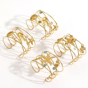 1 Piece Ins Style Oceanic Stainless Steel  Gold Color Cuff Bracelet h5 Picture3
