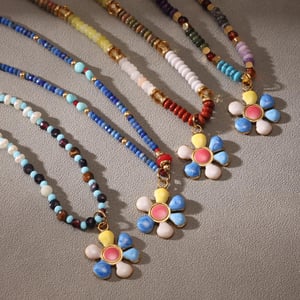 1 Piece Bohemian Flower Natural Stones Gold Color Women's Beaded Necklaces h5 Picture7