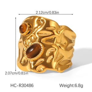 1 Stück täglich unregelmäßig geformte Statement-Ringe aus Edelstahl mit Naturstein h5 Bild2