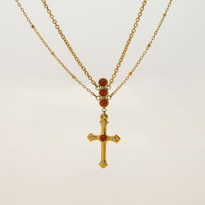 1 Piece Luxurious Cross Red Stainless Steel Gold Color Women's Layered Necklaces h5 Picture6
