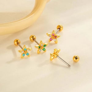1 Piece Flower Copper Gold Color Zircon Piercing Earring h5 Picture3