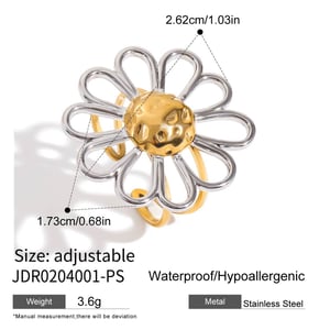 1 Piece Minimalist Flower Stainless Steel Gold Color Statement Rings h5 Picture2