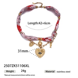 1 Piece Retro Heart Stainless Steel Gold Color Fabric Pendant Necklace h5