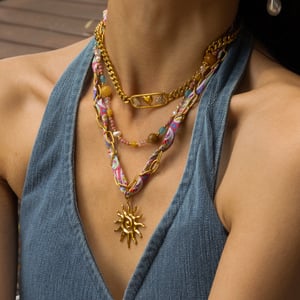 1 Piece Retro Heart Stainless Steel Gold Color Fabric Pendant Necklace h5 Picture3