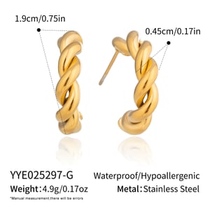 1 Pair Thread Stainless Steel Gold Color Hoop Earrings h5