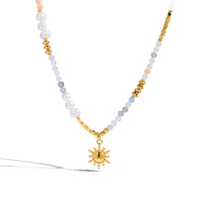 1 Piece Polychrome Beads Sun Stainless Steel Gold Color Women's Pendant Necklaces h5 