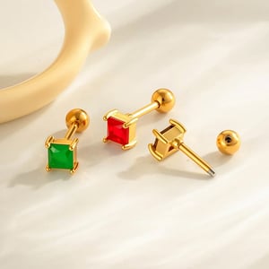 1 Piece Copper Gold Color  Zircon Piercing Earring h5 Picture3