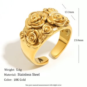 1 Piece Romantic Flower Stainless Steel Gold Color Statement Rings h5 Picture6