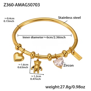 1 Piece Cute Bear Stainless Steel Gold Color Women's Charm Bracelets h5