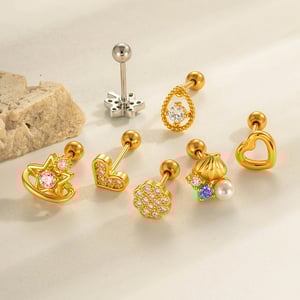 1 Piece Stylish Shell Copper Gold Color Zircon Women's Piercing Earrings h5 Picture4