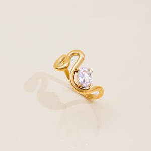 1 Piece Curve Shape Stainless Steel Gold Color Women's Gemstone Rings h5 Picture6