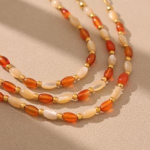 1 Piece Ethnic Series Oval Beads Natural Stones Gold Color Women's Necklaces Sets h5 Picture4
