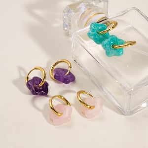 1 Pair Simple Series Daily Solid Color Stainless Steel  Natural Stone Women's Hoop Earrings h5 Picture2