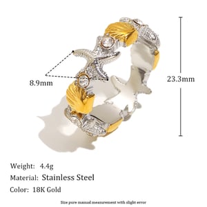 1 Piece Designable Starfish & Shell Stainless Steel Gold Color Statement Rings h5 Picture8