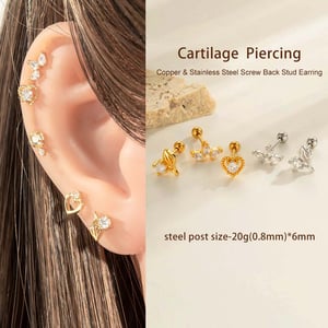 1 Piece Shinning Leaf Copper Gold Color Zircon Women's Piercing Earrings h5 Picture5