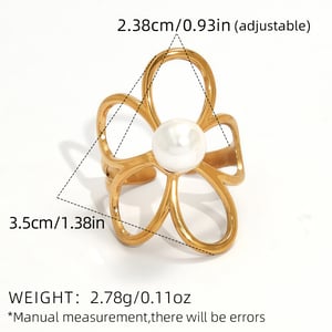Anillos llamativos de acero inoxidable en color dorado con diseño de flor simple y elegante de 1 pieza h5 Imagen2
