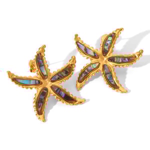 1 par de pendientes sencillos de estrella de mar de acero inoxidable color dorado para mujer h5