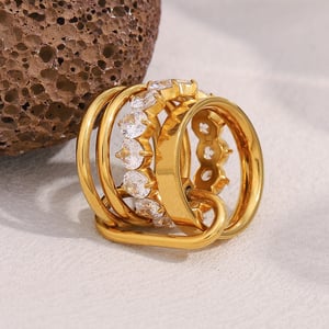 Anillos de piedras preciosas de acero inoxidable con círculos informales de serie lujosa para mujer, 1 pieza h5 Imagen2