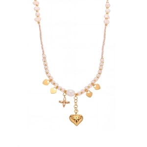 1 Piece Elegant Heart Natural Stones&Pearl Gold Color Women's Beaded Necklaces h5