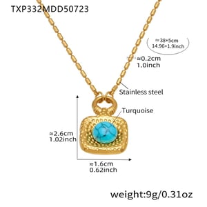 1 Piece Retro Rectangle Turquoise Stainless Steel Gold Color Natural Stone Women's Jewelry Sets h5