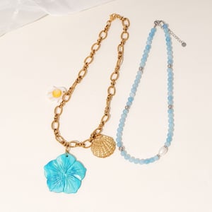 1 Piece Vacation Style Blue Flower Natural Stones Women's Pendant Necklaces h5 Picture5