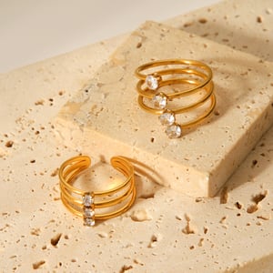 1 Piece Simple Three Layers Stainless Steel   Gold Color  Zircon Statement Rings h5 Picture5