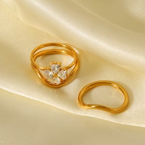 1 Piece Daily Flower Stainless Steel  Zircon Statement Rings h5 Picture5