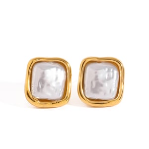 1 Pair Classic Oval Stainless Steel Gold Color Women's Stud Earrings h5