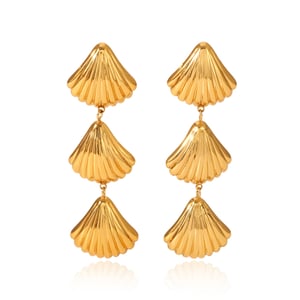 1 par de pendientes sencillos de concha de acero inoxidable color dorado para mujer h5