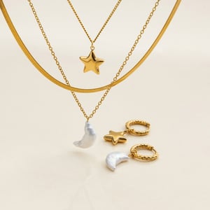 Set di gioielli da donna in acciaio inossidabile con perle d&#39;acqua dolce, sole e luna, 1 pezzo classico h5 Immagine9