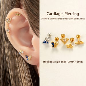 1 Stück Schmetterling Kupfer Gold Farbe Zirkon Piercing Ohrring h5 Bild4