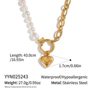 1 Piece Heart Stainless Steel Pearl Beaded Necklace h5