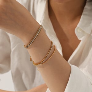 Pulseras de cadena de acero inoxidable con diseño de patchwork simple para mujer, 1 pieza h5 Imagen3