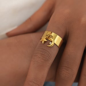 1 Piece Simple Series Classic Moon Stainless Steel   Gold Color  Statement Rings h5 Picture5
