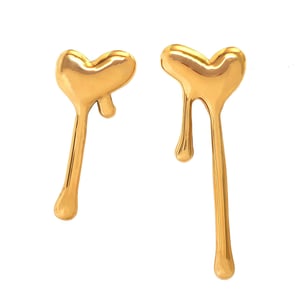 1 Paar einfache einfache Herz-Ohrstecker aus Edelstahl in Goldfarbe für Damen h5 