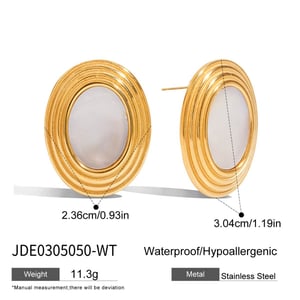 1 Pair Classic Series Retro Oval Stainless Steel Gold Color Women's Stud Earrings h5 Picture2