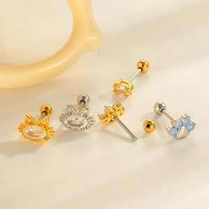 1 Piece Planet Copper Gold Color Zircon Women's Piercing Earrings h5 Picture3