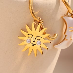1 Pair Sun&Moon Stainless Steel Gold Color Shell Drop Earrings h5 Picture5