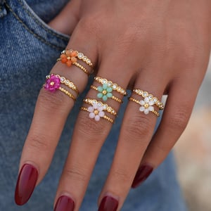 1 Piece Casual Flower Woven Stainless Steel  Gold Color  Beaded Rings h5 Picture4