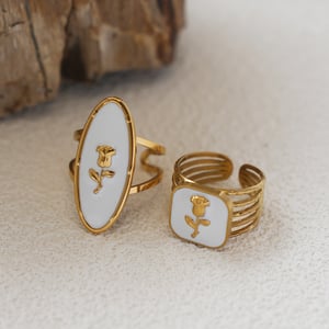 1 pezzo semplice serie retrò fiore in acciaio inossidabile color oro anelli minimalisti h5 Immagine3
