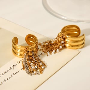 1 Piece Chic Daily Tassel Stainless Steel Gold Color Pearl Statement Rings h5 Picture4