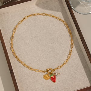 1 Piece Strawberry Stainless Steel Gold Color Pendant Necklace h5 Picture4