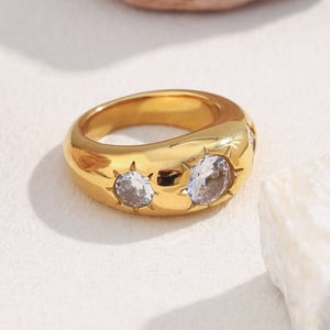 1 Piece Glamorous Round Stainless Steel Gold Color Gemstone Rings h5 Picture5