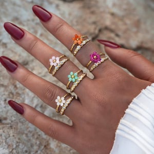 1 Piece Casual Flower Woven Stainless Steel  Gold Color  Beaded Rings h5 Picture9